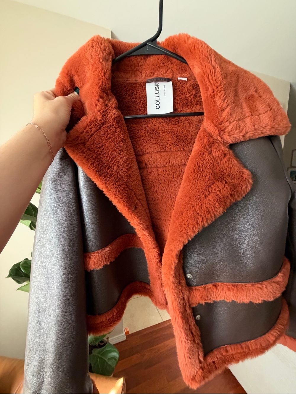 ASOS Women's Faux Shearling Jacket in Rust Brown